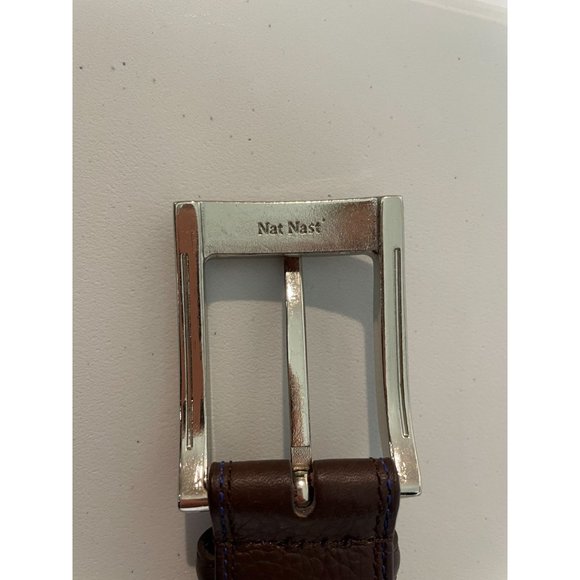 Nat Nast Mens Brown Leather Belt With Silver Buckle - Picture 2 of 14